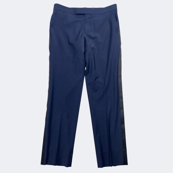B By Brooks Brothers Tuxedo Pants Men 32x30 Blue Navy Straight Side Stripe Wool - Picture 1 of 12
